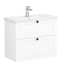 Vitra Root Classic 68673 Lavabo Dolabı, Çift Çekmeceli, 80 Cm, Dar, Mat Beyaz, Köşeli Lavabolu